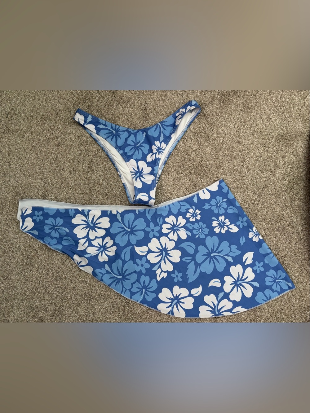 Blue Floral Bikini Bottom and Skirt Set